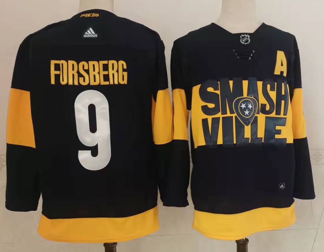 Men Nashville Predators #9 Forsberg Black New 2022 Adidas NHL Jersey